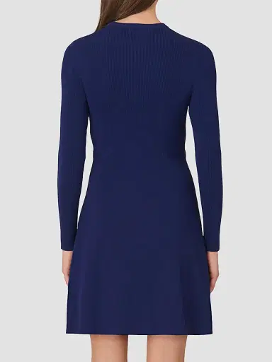 Shoshanna Women's Janice Buckle-Detailed Rib-Knit Fit & Flare Dress - Navy - Size XL | Thumbnail 4