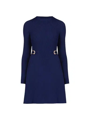 Shoshanna Women's Janice Buckle-Detailed Rib-Knit Fit & Flare Dress - Navy - Size XL | Thumbnail 1