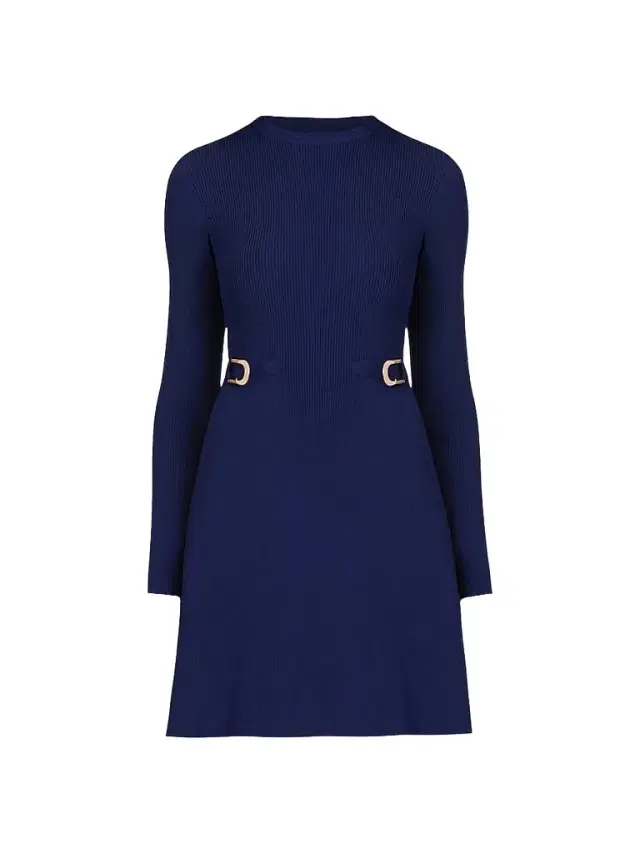 Women's Janice Buckle-Detailed Rib-Knit Fit & Flare Dress - Navy