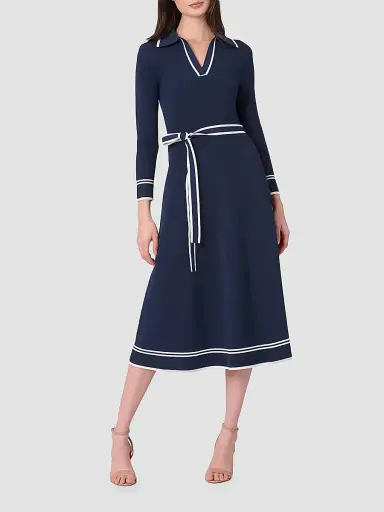 Shoshanna Women's Malia Tie-Waist A-Line Midi Dress - Navy Ivory - Size XL | Thumbnail 2