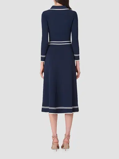 Shoshanna Women's Malia Tie-Waist A-Line Midi Dress - Navy Ivory - Size XL | Thumbnail 3