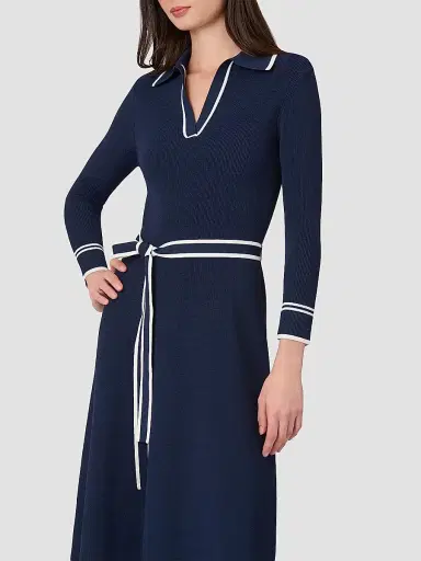 Shoshanna Women's Malia Tie-Waist A-Line Midi Dress - Navy Ivory - Size XL | Thumbnail 4