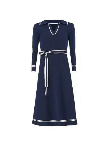 Shoshanna Women's Malia Tie-Waist A-Line Midi Dress - Navy Ivory - Size XL | Thumbnail 1