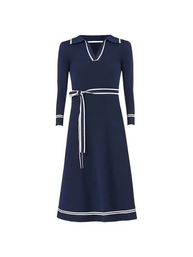 Women's Malia Tie-Waist A-Line Midi Dress - Navy