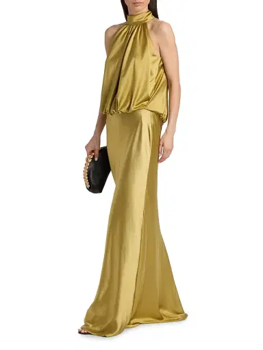 Amsale Women's Draped Satin Halterneck Gown - Moss | Thumbnail 2