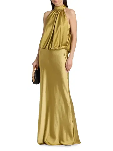 Amsale Women's Draped Satin Halterneck Gown - Moss | Thumbnail 3