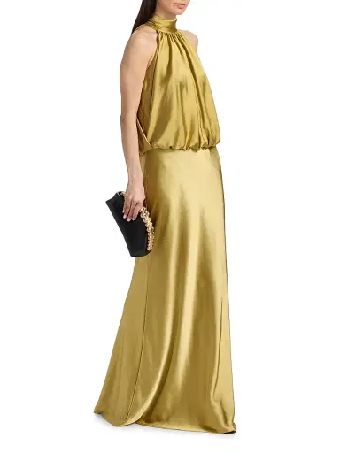 Amsale Women's Draped Satin Halterneck Gown - Moss | Thumbnail 4