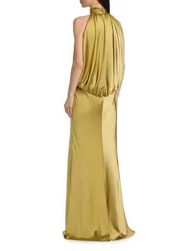 Amsale Women's Draped Satin Halterneck Gown - Moss | Thumbnail 5
