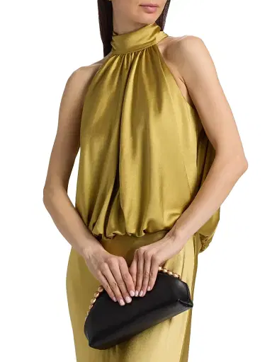 Amsale Women's Draped Satin Halterneck Gown - Moss | Thumbnail 6