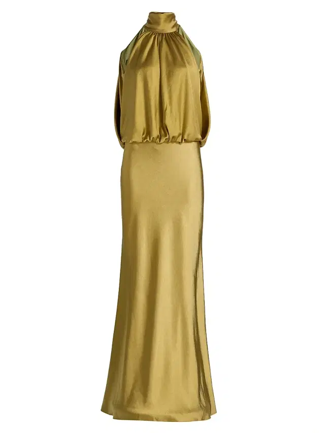 Amsale Women's Draped Satin Halterneck Gown - Moss