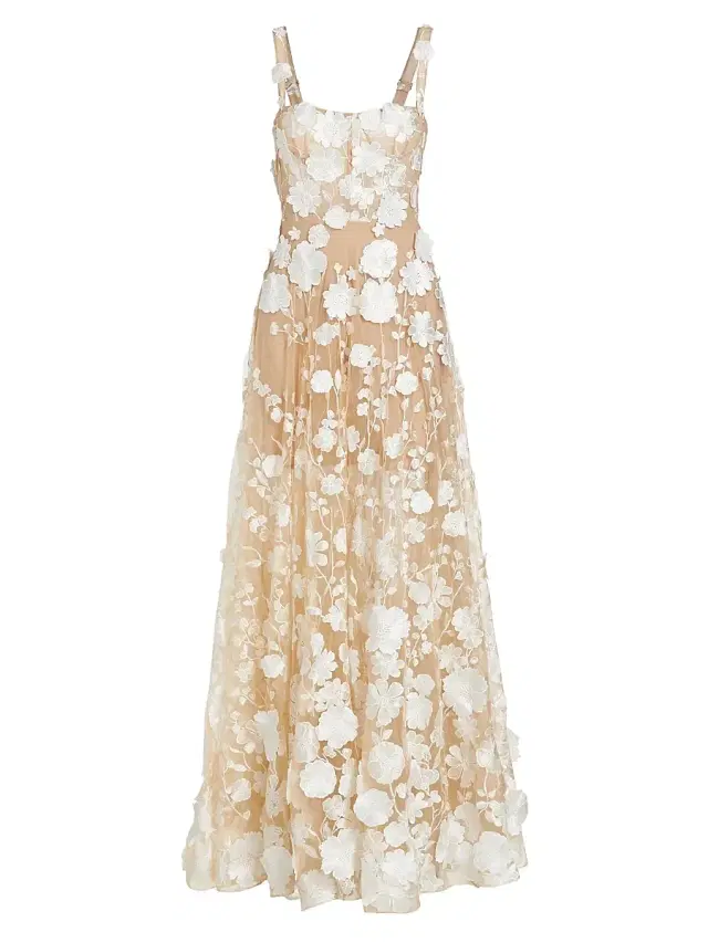Bronx Banco Women's Jasmine Embroidered Floral Gown - Cream