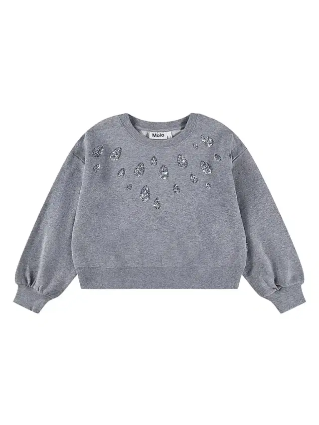 Molo Little Girl's & Girl's Miki Sequined Cotton Sweatshirt - Grey Melange