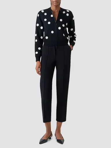 Akris punto Women's Polka Dot Wool Zip Cardigan - Black Cream - Size 16 | Thumbnail 2 Akris punto Women's Polka Dot Wool Zip Cardigan - Black Cream - Size 16 | Thumbnail 2