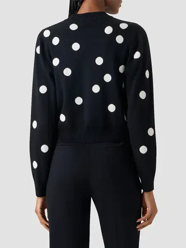 Akris punto Women's Polka Dot Wool Zip Cardigan - Black Cream - Size 16 | Thumbnail 3 Akris punto Women's Polka Dot Wool Zip Cardigan - Black Cream - Size 16 | Thumbnail 3
