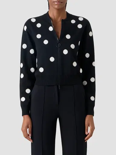 Akris punto Women's Polka Dot Wool Zip Cardigan - Black Cream - Size 16 | Thumbnail 4 Akris punto Women's Polka Dot Wool Zip Cardigan - Black Cream - Size 16 | Thumbnail 4