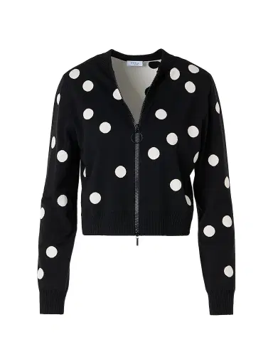 Akris punto Women's Polka Dot Wool Zip Cardigan - Black Cream - Size 16 | Thumbnail 1 Akris punto Women's Polka Dot Wool Zip Cardigan - Black Cream - Size 16 | Thumbnail 1