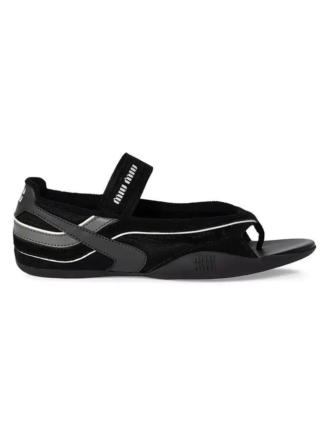 Miu Miu Women's Gymnasium Technical Fabric Thong Ballerinas - Black