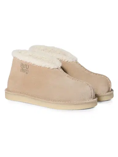 Miu Miu Women's Suede and Shearling Slip-On Booties | Thumbnail 2 Miu Miu Women's Suede and Shearling Slip-On Booties | Thumbnail 2
