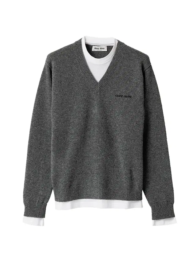 Miu Miu Women's Cashmere V-Neck Sweater - Grey