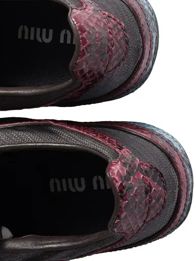 Miu Miu Women's Gymnasium Technical Python-Print Leather Low-Top Sneakers - Grey Multicolor - Size 9 | Thumbnail 3 Miu Miu Women's Gymnasium Technical Python-Print Leather Low-Top Sneakers - Grey Multicolor - Size 9 | Thumbnail 3