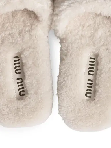 Miu Miu Women's Shearling Slides - Beige Khaki - Size 6 | Thumbnail 3