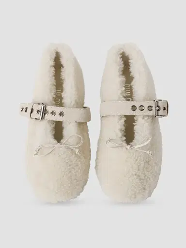 Miu Miu Women's Shearling Ballerinas - Naturale - Size 8 | Thumbnail 2