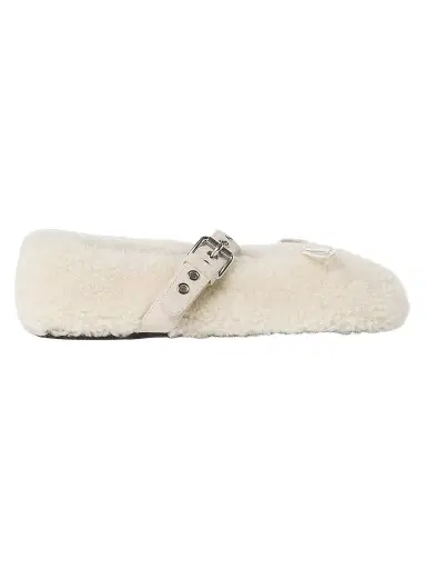 Miu Miu Women's Shearling Ballerinas - Naturale - Size 8 | Thumbnail 1