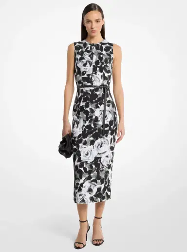 Michael Kors Collection Rose Stretch Cady Belted Sheath Dress | Thumbnail 3