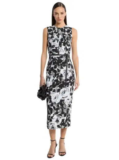 Michael Kors Collection Rose Stretch Cady Belted Sheath Dress | Thumbnail 1