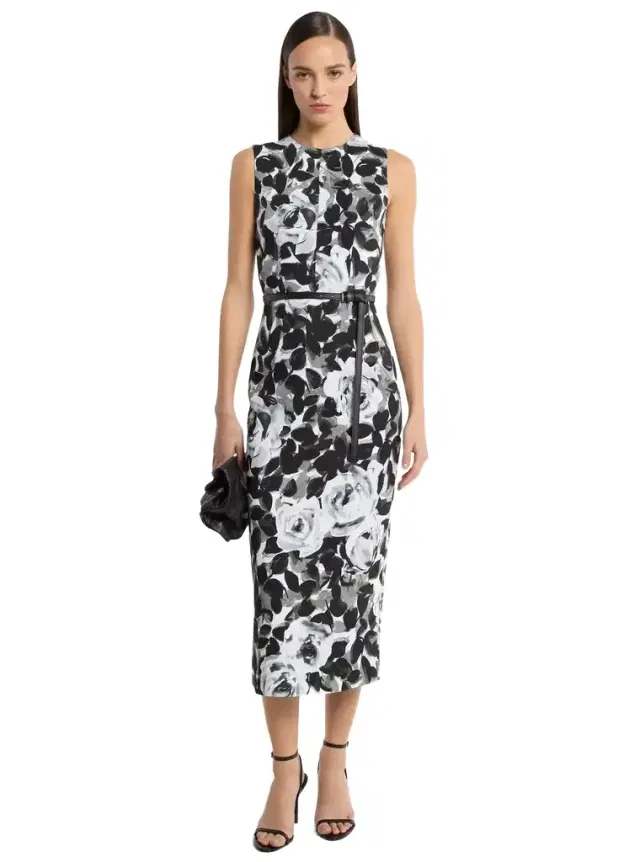 Rose Stretch Cady Belted Sheath Dress
