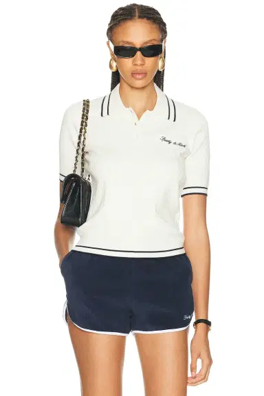 Sporty & Rich Signature Logo Mini Cable Polo Top | Thumbnail 1 Sporty & Rich Signature Logo Mini Cable Polo Top | Thumbnail 1