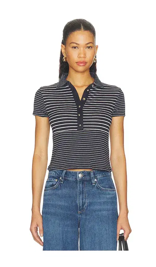 Rag & Bone The Knit Button Stripe Polo Tee