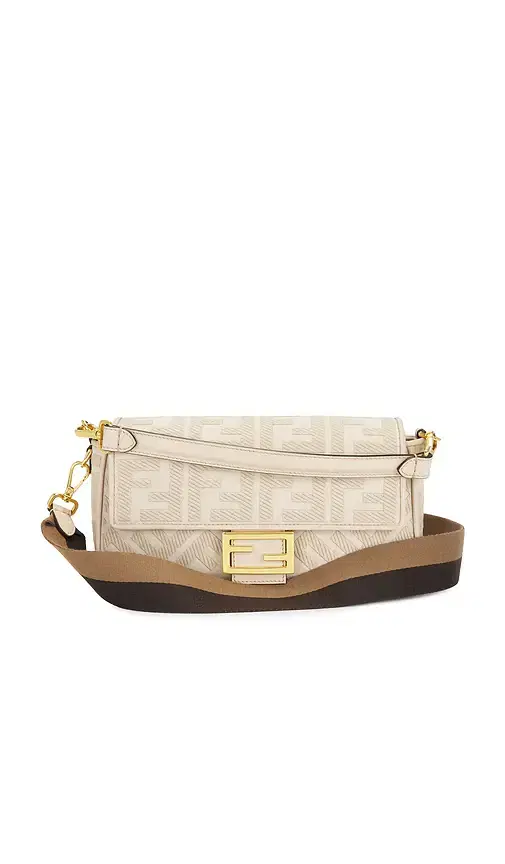 FWRD Renew Fendi Vitello King FF Embroidered Mini Baguette Shoulder Bag