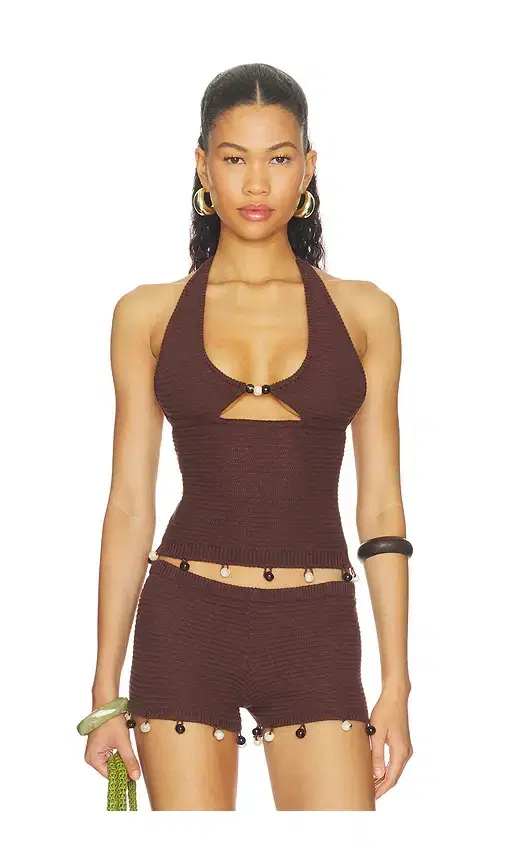 Runaway The Label Bailee Deep-v Halter Knit Top