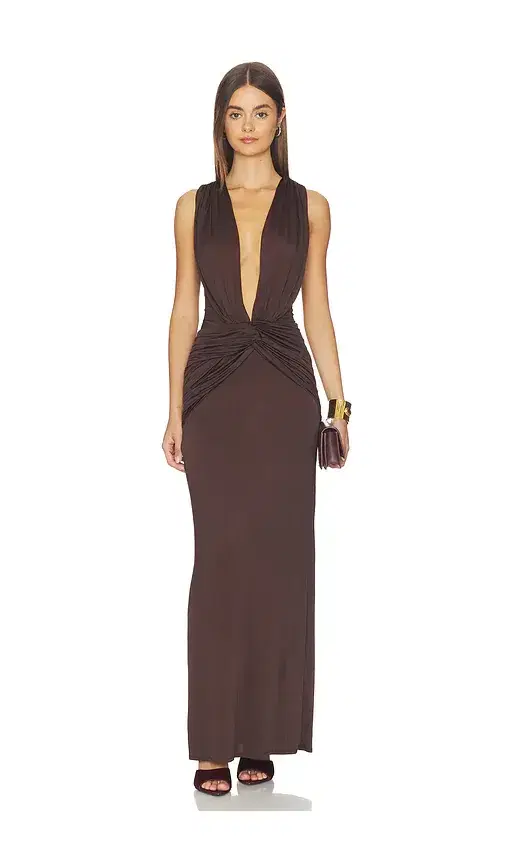 Shona Joy Miro Sleeveless Plunged Maxi Dress
