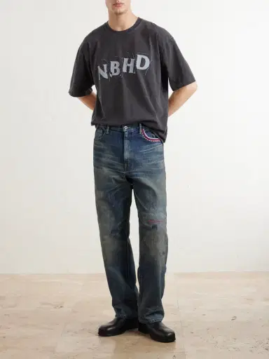 Neighborhood Savage Straight-Leg Bead-Embellished Distressed Jeans - Men | Thumbnail 2 Neighborhood Savage Straight-Leg Bead-Embellished Distressed Jeans - Men | Thumbnail 2