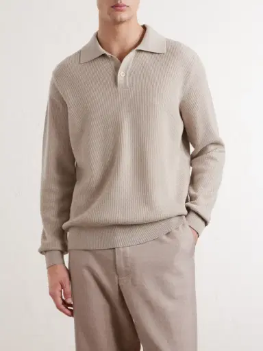 Lardini Knitted Wool and Cashmere-Blend Polo Shirt - Men | Thumbnail 3