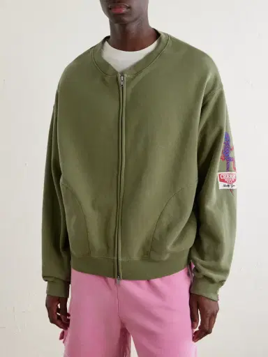 Cherry Los Angeles Logo-Embroidered Cotton-Jersey Zip-Up Sweatshirt - Men | Thumbnail 3 Cherry Los Angeles Logo-Embroidered Cotton-Jersey Zip-Up Sweatshirt - Men | Thumbnail 3