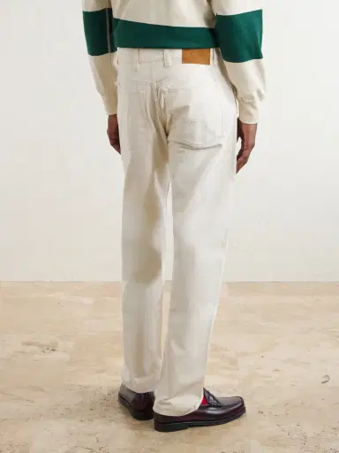 Drake's Straight-Leg Leather-Trimmed Jeans - Men | Thumbnail 4