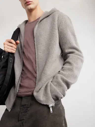 Rick Owens Cashmere-Blend Felt Zip-Up Hoodie - Men | Thumbnail 5