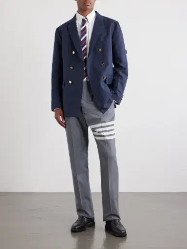 Thom Browne Double-Breasted Striped Cotton and Linen-Blend Blazer - Men | Thumbnail 2 Thom Browne Double-Breasted Striped Cotton and Linen-Blend Blazer - Men | Thumbnail 2