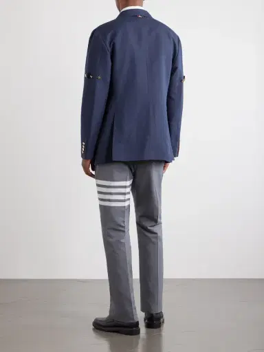 Thom Browne Double-Breasted Striped Cotton and Linen-Blend Blazer - Men | Thumbnail 4 Thom Browne Double-Breasted Striped Cotton and Linen-Blend Blazer - Men | Thumbnail 4