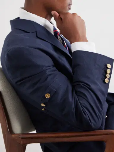 Thom Browne Double-Breasted Striped Cotton and Linen-Blend Blazer - Men | Thumbnail 5 Thom Browne Double-Breasted Striped Cotton and Linen-Blend Blazer - Men | Thumbnail 5