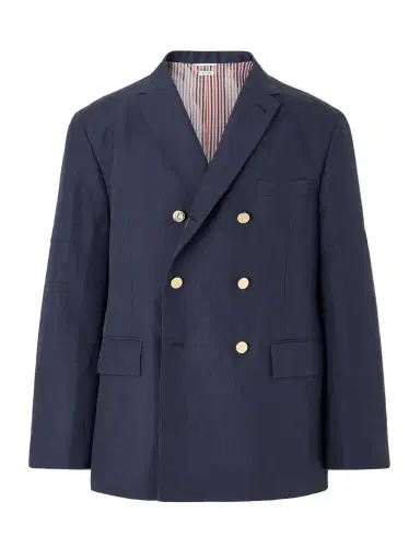 Thom Browne Double-Breasted Striped Cotton and Linen-Blend Blazer - Men | Thumbnail 1 Thom Browne Double-Breasted Striped Cotton and Linen-Blend Blazer - Men | Thumbnail 1