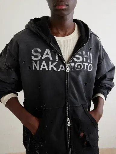Satoshi Nakamoto Luke Logo-Printed Cotton-Fleece Zip-Up Hoodie - Men | Thumbnail 5