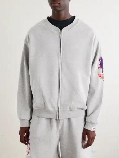 Cherry Los Angeles Logo-Embroidered Cotton-Jersey Zip-Up Sweatshirt - Men | Thumbnail 3 Cherry Los Angeles Logo-Embroidered Cotton-Jersey Zip-Up Sweatshirt - Men | Thumbnail 3