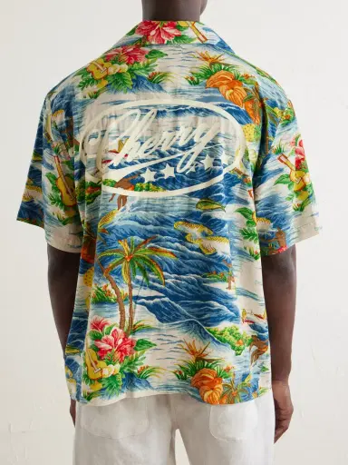 Cherry Los Angeles Camp-Collar Logo-Printed Poplin Shirt - Men | Thumbnail 4