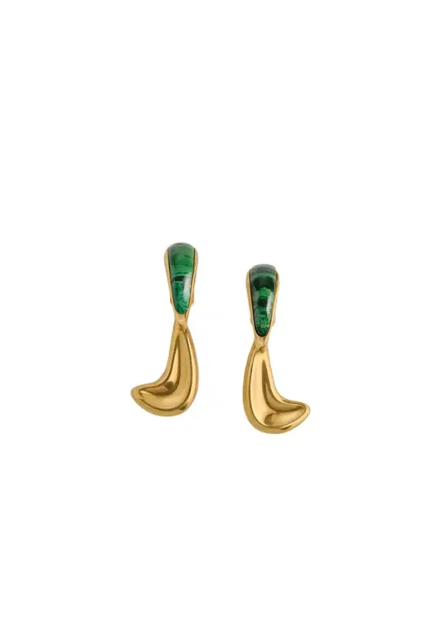 Khaite Cyclone Earrings In Antique Gold With Green