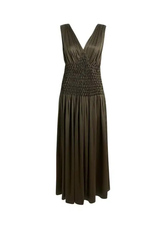 Khaite Nola Dress In Dark Olive Silk