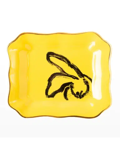 Hunt Slonem Portrait Plate with Gold Rim - Yellow | Thumbnail 2